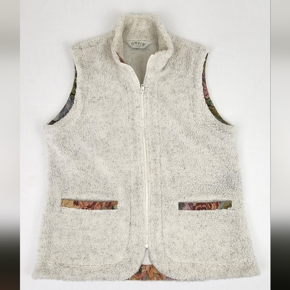 Orvis Jackets & Blazers - Orvis White & Grey Fuzzy Floral Lined Zip Up Vest.